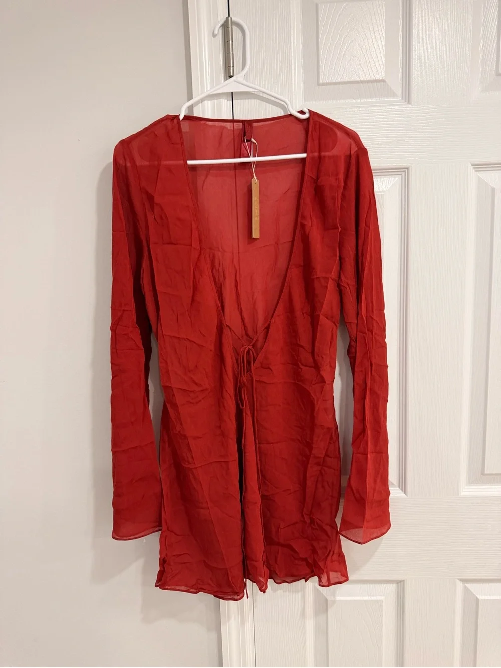 SKIMS Sheer Cover Ups Long Sleeve Mini Dress size Large color Auburn